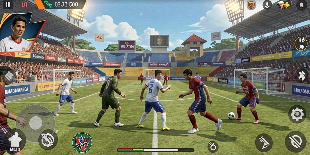 Screenshot menunjukkan karakter utama dalam pertempuran epik.